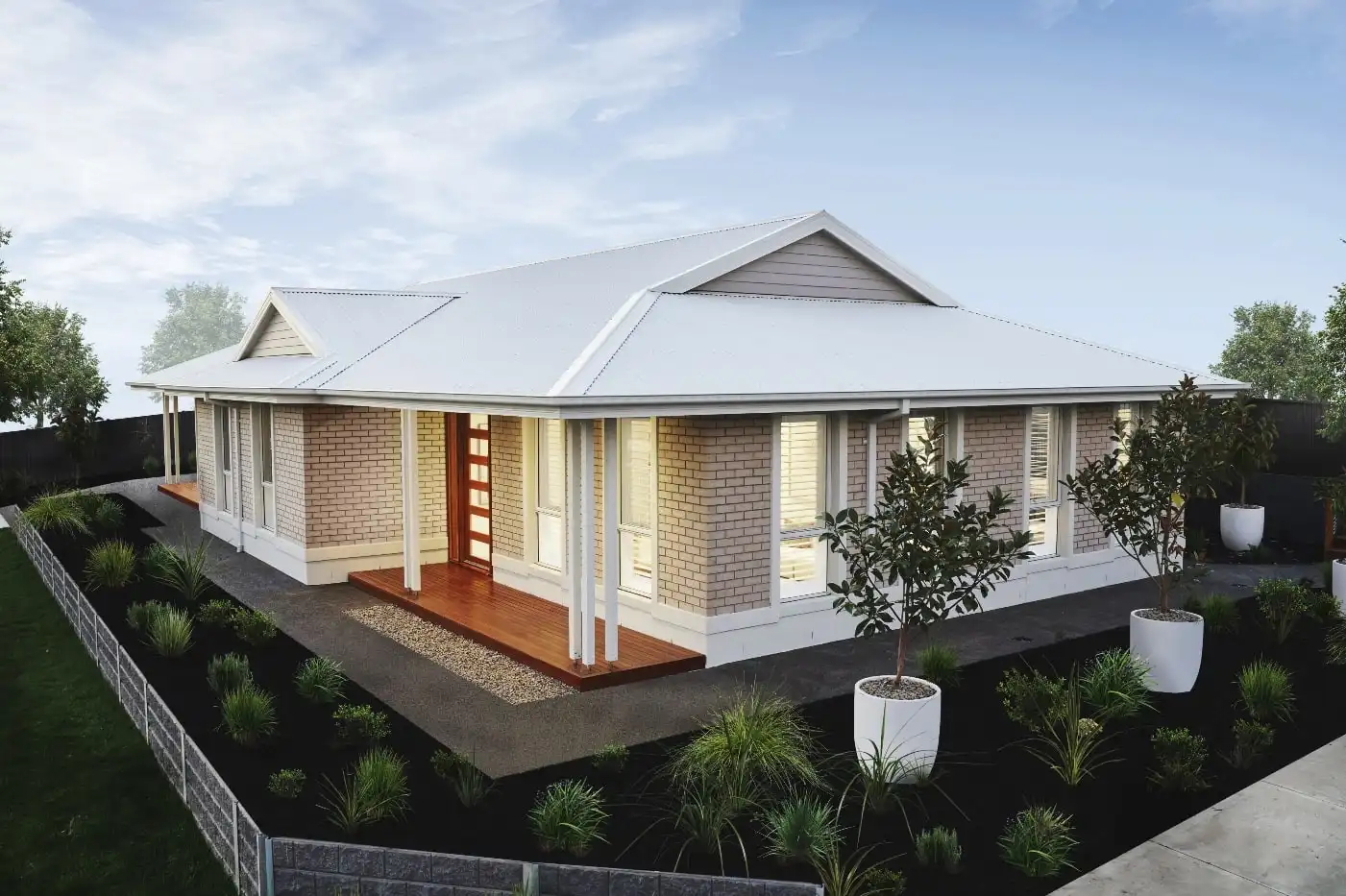 quality average homes with white bricks and timber porch decking at our annandale 27