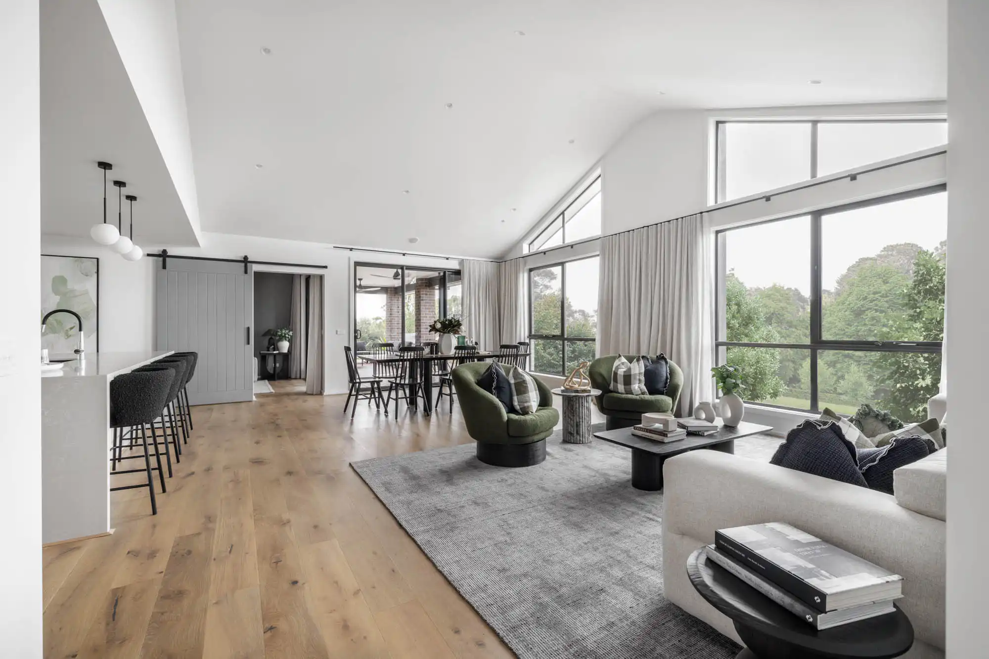 raked ceiling in the living room