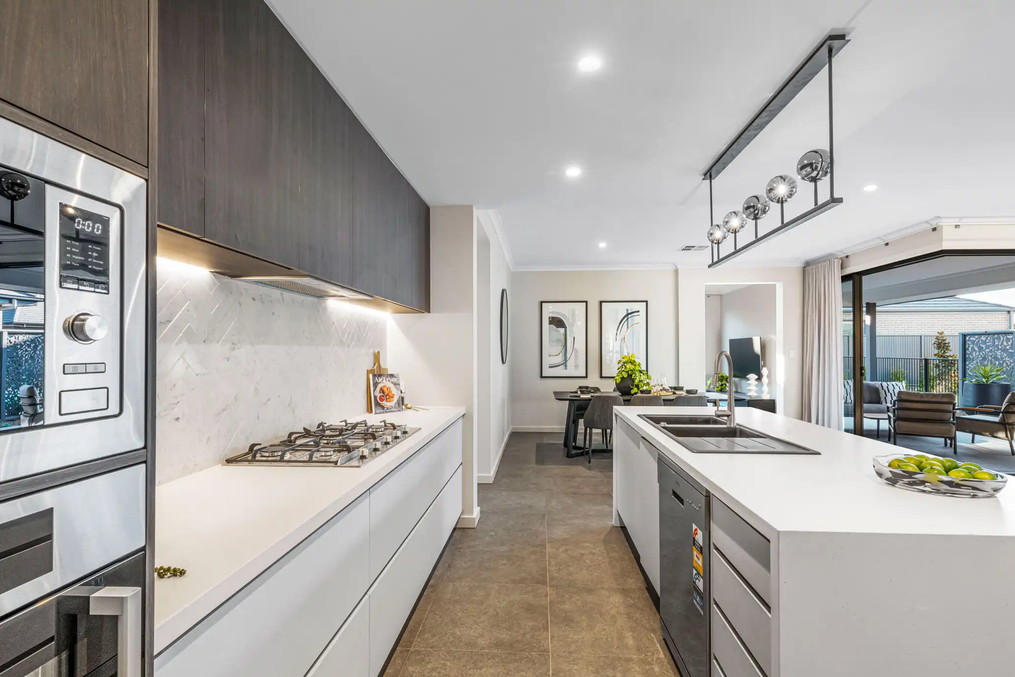 kitchen with herringbone tiles