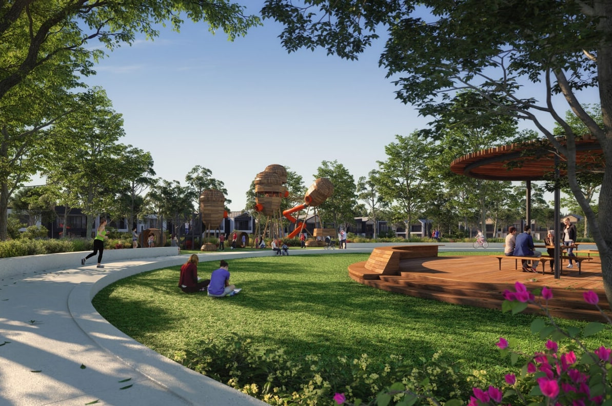 A rendered image of a park at Kinley Estate in Lilydale