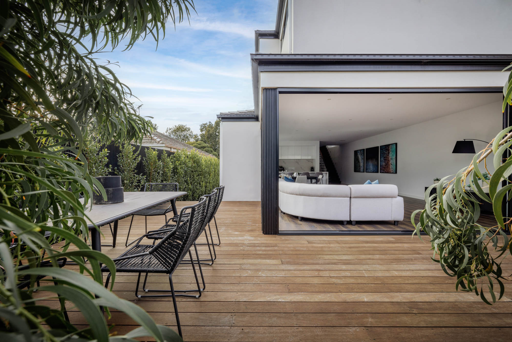 Milford Masterpiece home in Beaumaris with sliding doors that open into the alfresco deck, bringing the outdoors indoors